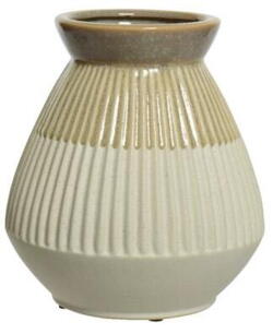 vase stoneware round reactive glaze stripes creme