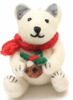 Julepynt Isbjørn filt Polar Bear with Christmas Pudding