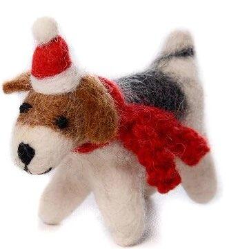 christmas hanger Jack Russell in Hat & Scarf Fox Terrier