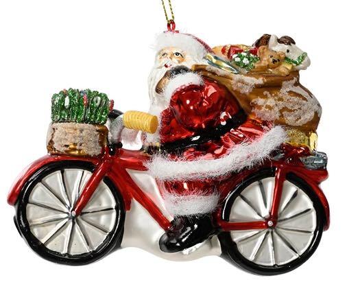 Julekugle Julemanden på cykel med gaver