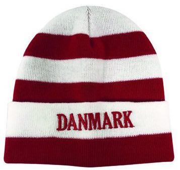 Hue Danmark rød/hvid stribet
Danmarks hue strik fodbold hue