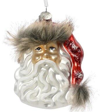 Julekugle julemand med nissehue og pels Christmas hanger Santa with fur