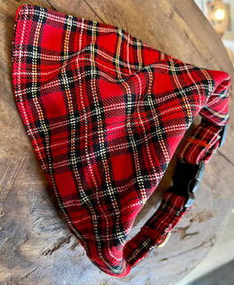 hundehalsbånd med aftagelig bandana  rød tern tartan Dog collar bandana red