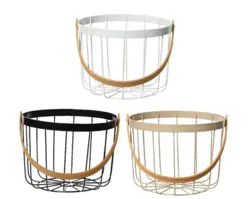 Basket iron round powder coating with firwood handle with handle