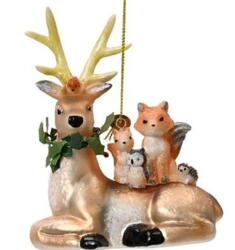 Julekugle Rensdyr med ræv, egern, ugle og pindsvin