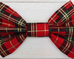 Dog  Collar with Bow  Christmas Red Gold Green Plaid Tartan Design