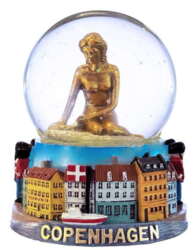 Snowglobe Den lille Havfrue statue med Nyhavn, gardere og Amalienborg