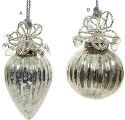 Julekugler glas sølv med perler