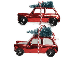 Juletræspynt 2 biler med juletræ