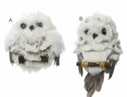 Owl artificial fur feathers white/grey hanger