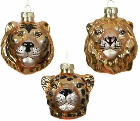 Julekugle glas løve - tiger - leopard