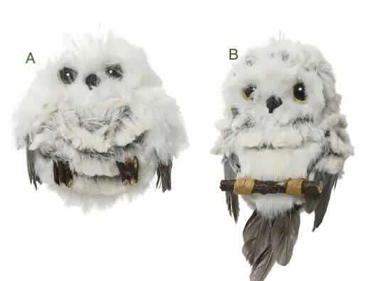 Owl artificial fur feathers white/grey hanger