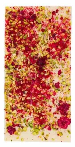 chokolade hvid med pistacie og hindbær