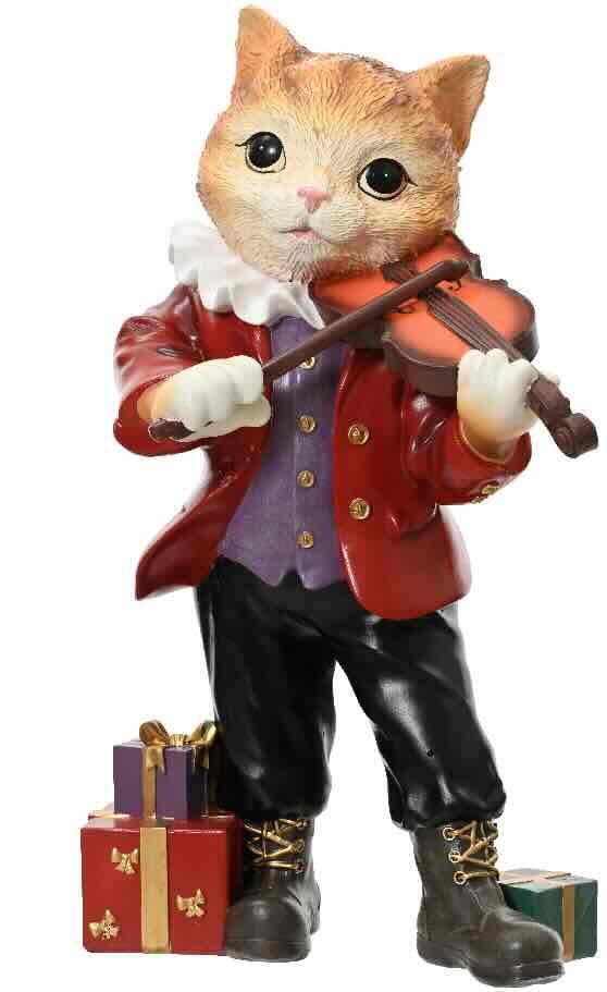 Kat statue med violin