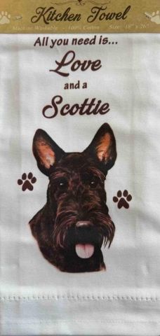 Skotsk Terrier viskestykke køkkenhåndklæde All you need is love and a scottie