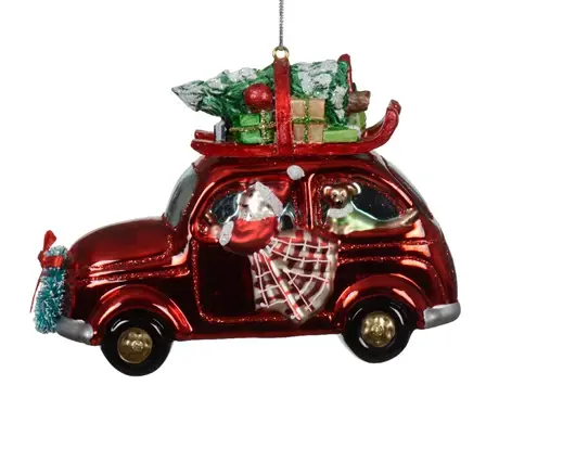 Julekugle Bil med julemand og pakker