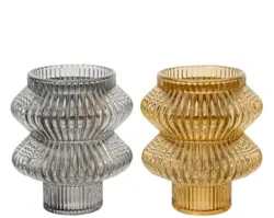 Candleholder glass  ripple relief with two flats